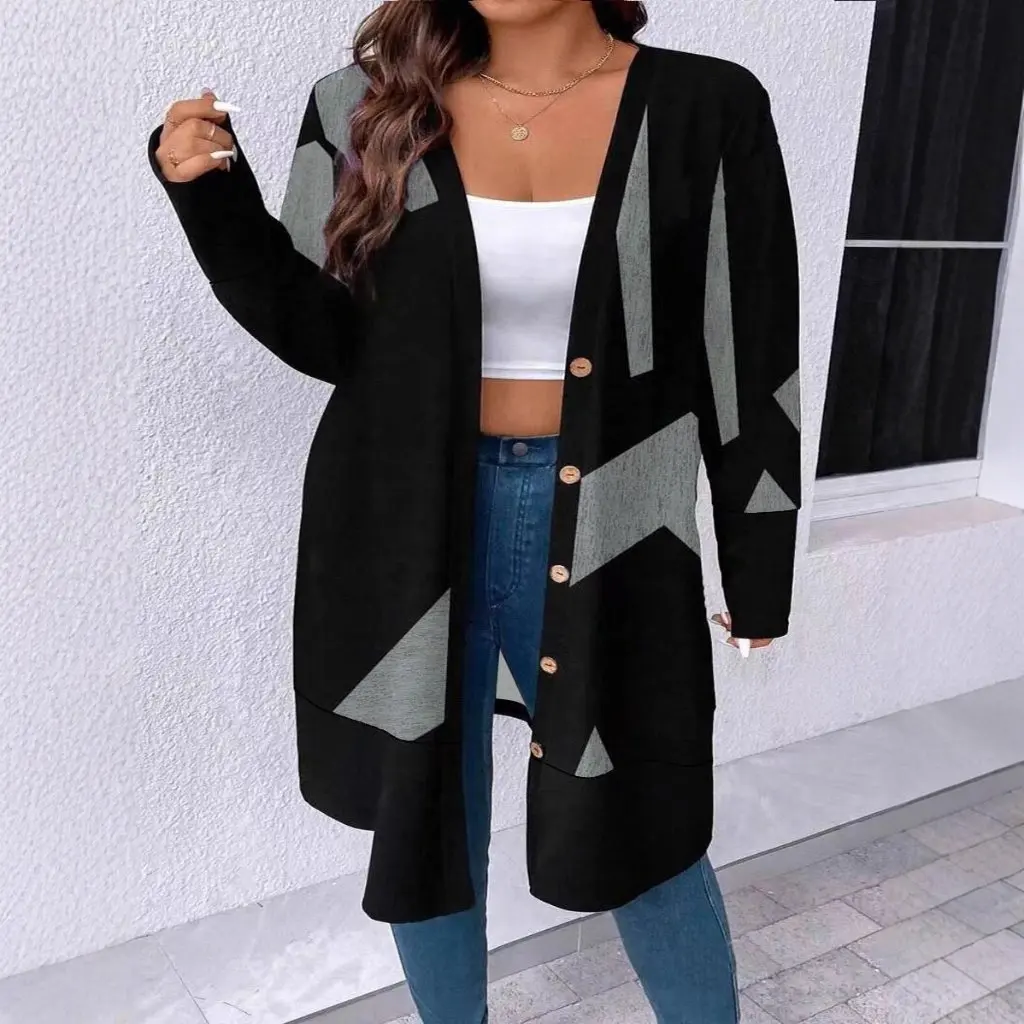 

Свободный повседневный вязаный кардиган большого размера, женский осенне-зимний новый стиль, куртка с принтом, дизайн, мода