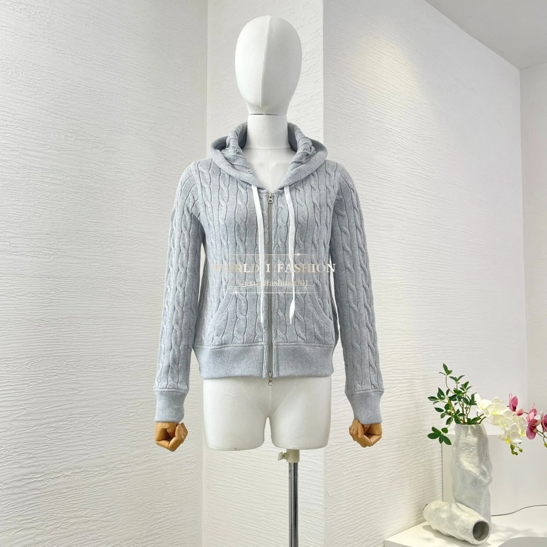 

Women's Casual Gray Long Sleeve Knit Hooded Cardigan Tops 2025 Autumn Winter