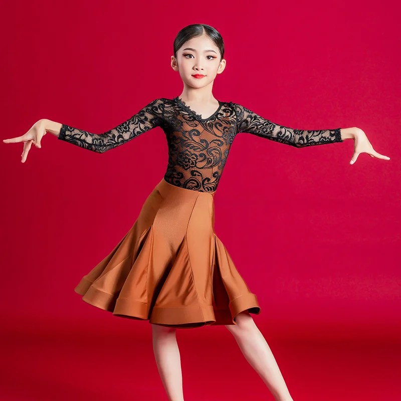 

Lace Cha Cha Rumba Latin Dance Dress Girls Latin Dance Clothes Kids Competition Salsa Dance Costume Child Ballroom Tango Dresses