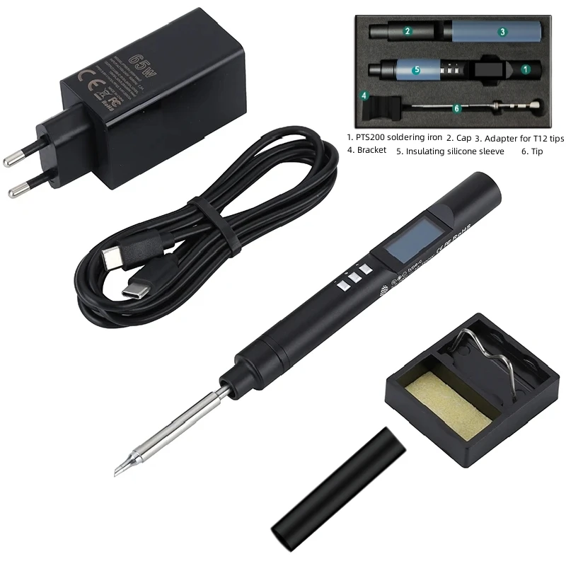 PD65W PTS200 Electric Soldering Iron Adjustable Temperature Portable Digital Welding Station Compatible with T12 TS101 PINE64