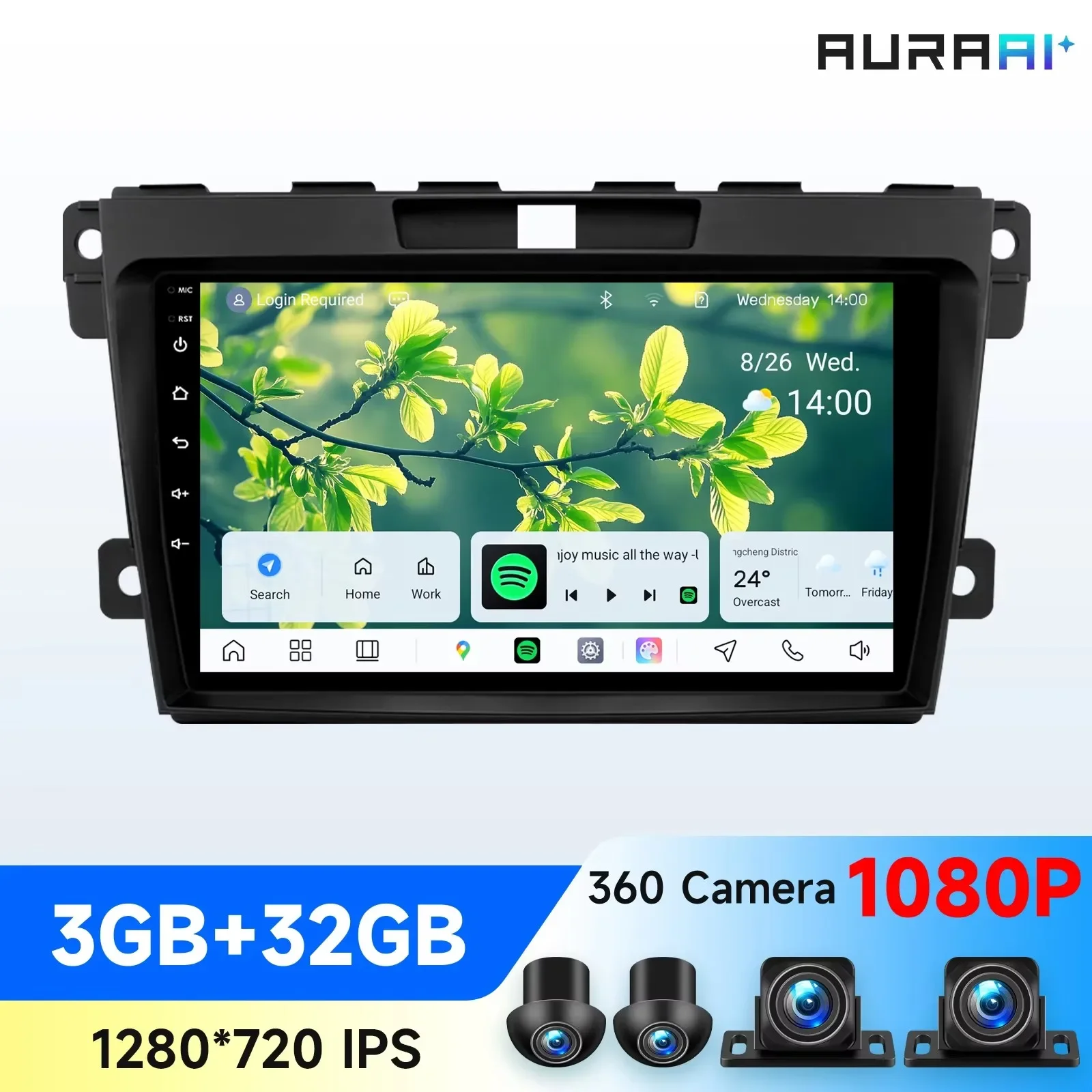 Autoradio Android AURAAI avec GPS et écran intelligent pour MAZDA CX-7 CX 7 2008 - 2015, Carplay sans fil pour Apple, ADAS, caméra 360, lecteur multimédia vidéo 2K 3D, GPS stéréo, 7870 8662, 4G Wifi BT, double microphone, unité principale