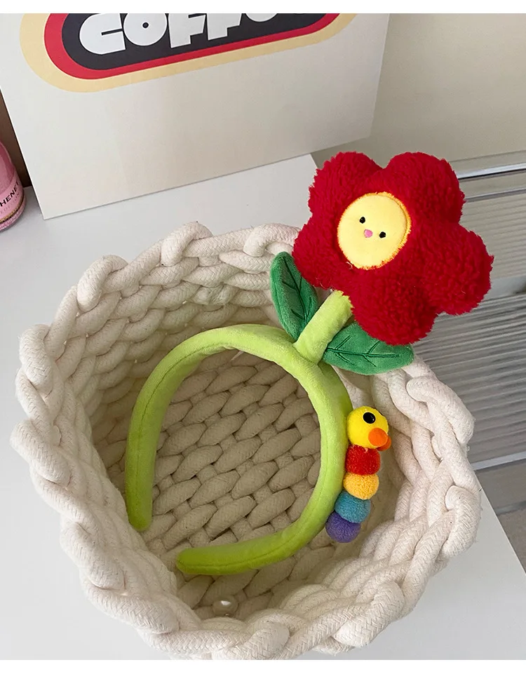 Kreative Plüsch Tuch Farbe Tulpe Blume Raupe Haarbänder Für Mädchen Frau Niedlichen Cartoon Gesicht Waschen Make-Up Stirnband Mode – Detail 16