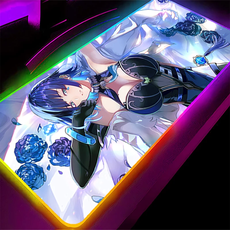 Tapis de souris LED RGB g-genshin Impact Yelan, tapis de jeu pour ordinateur portable, accessoires pour PC, tapis étendu en caoutchouc pour bureau, tapis de bureau antidérapant