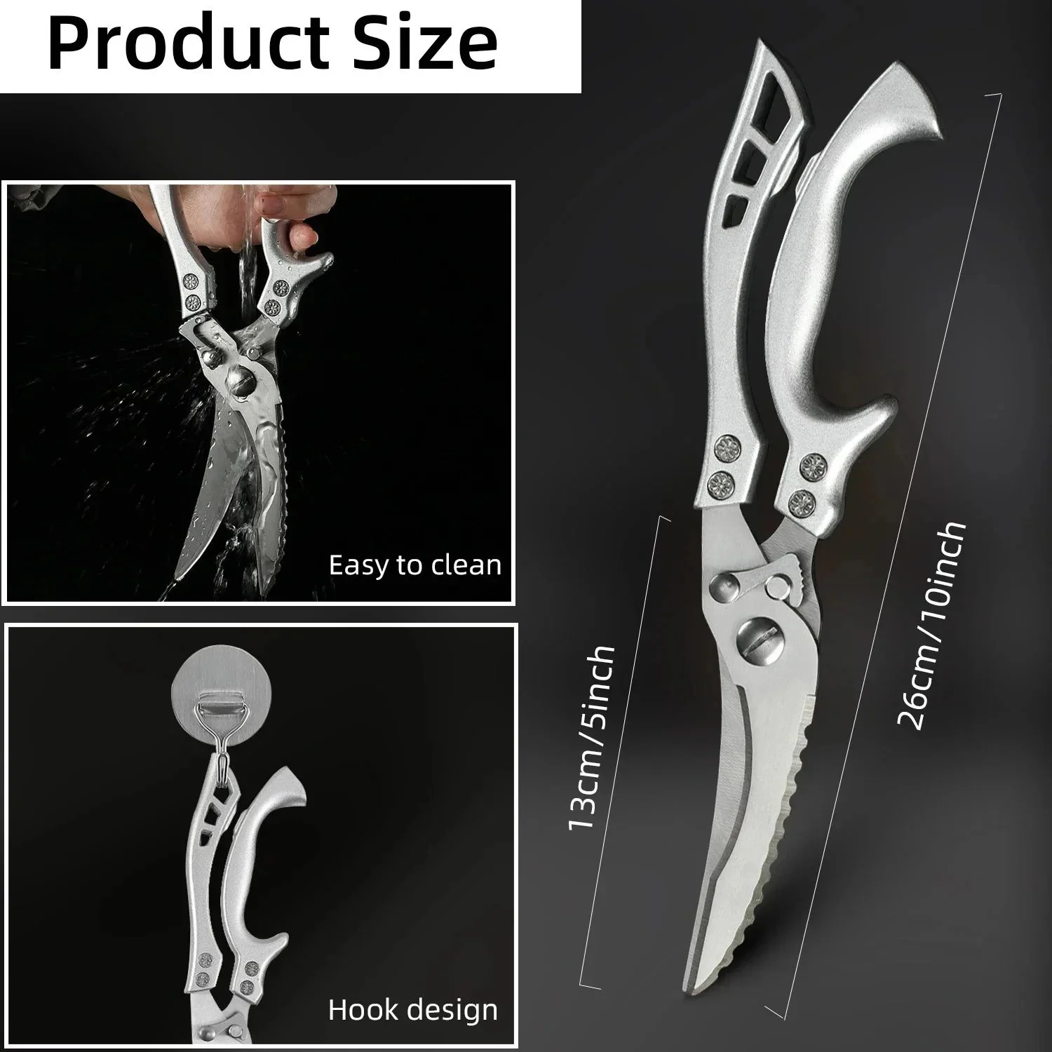 Heavy Duty Stainless Steel  Scissors, Multifunctional Household Poultry Seafood Cutting Shears, Labor-saving Hand Cutting Tool
