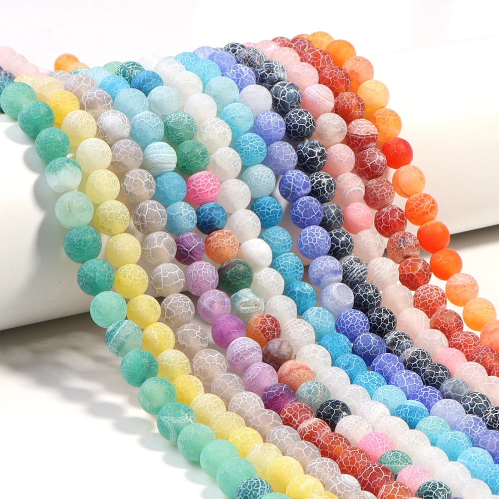 6/8/10mm Frost Cracked Agates Natural Stone Beads Colorful Round Matte Loose Beads For Jewelry Making DIY Necklace Bracelet