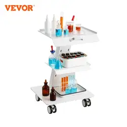 VEVOR Lab Trolley 3-Layer Rolling Cart Metal Mobile Trolley  220 lbs Weight Capacity for Lab Clinic Beauty and Salon