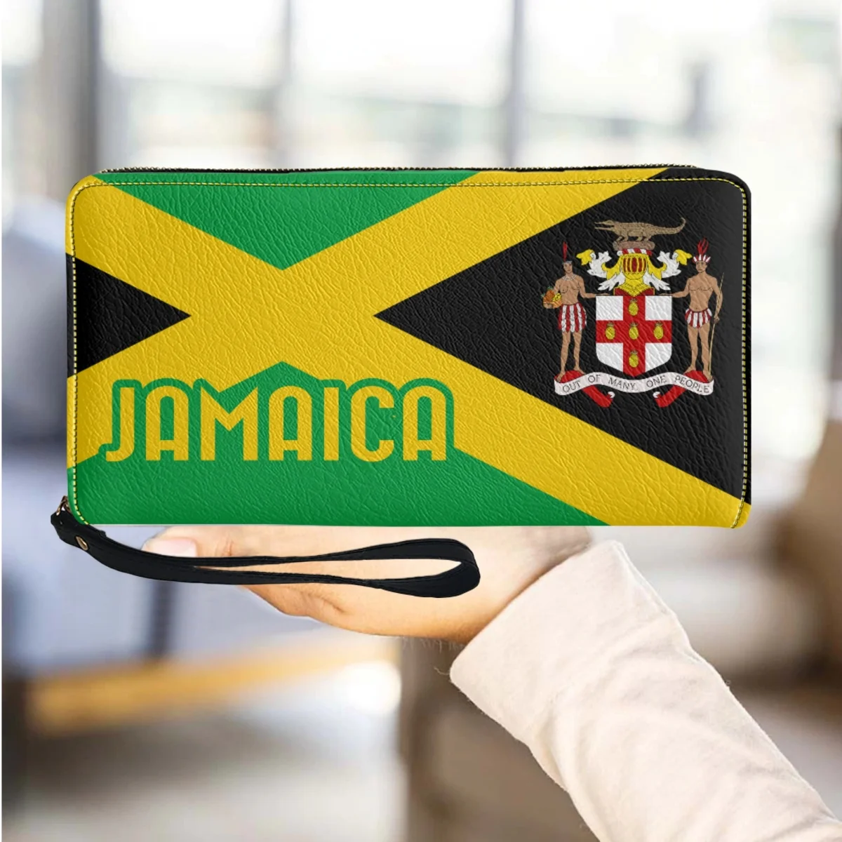 

Jamaican Flag Pattern Women's Wallets Casual Purse with Zipper Luxury Designer Slim Female Card Holder Wrist Strap Change Case