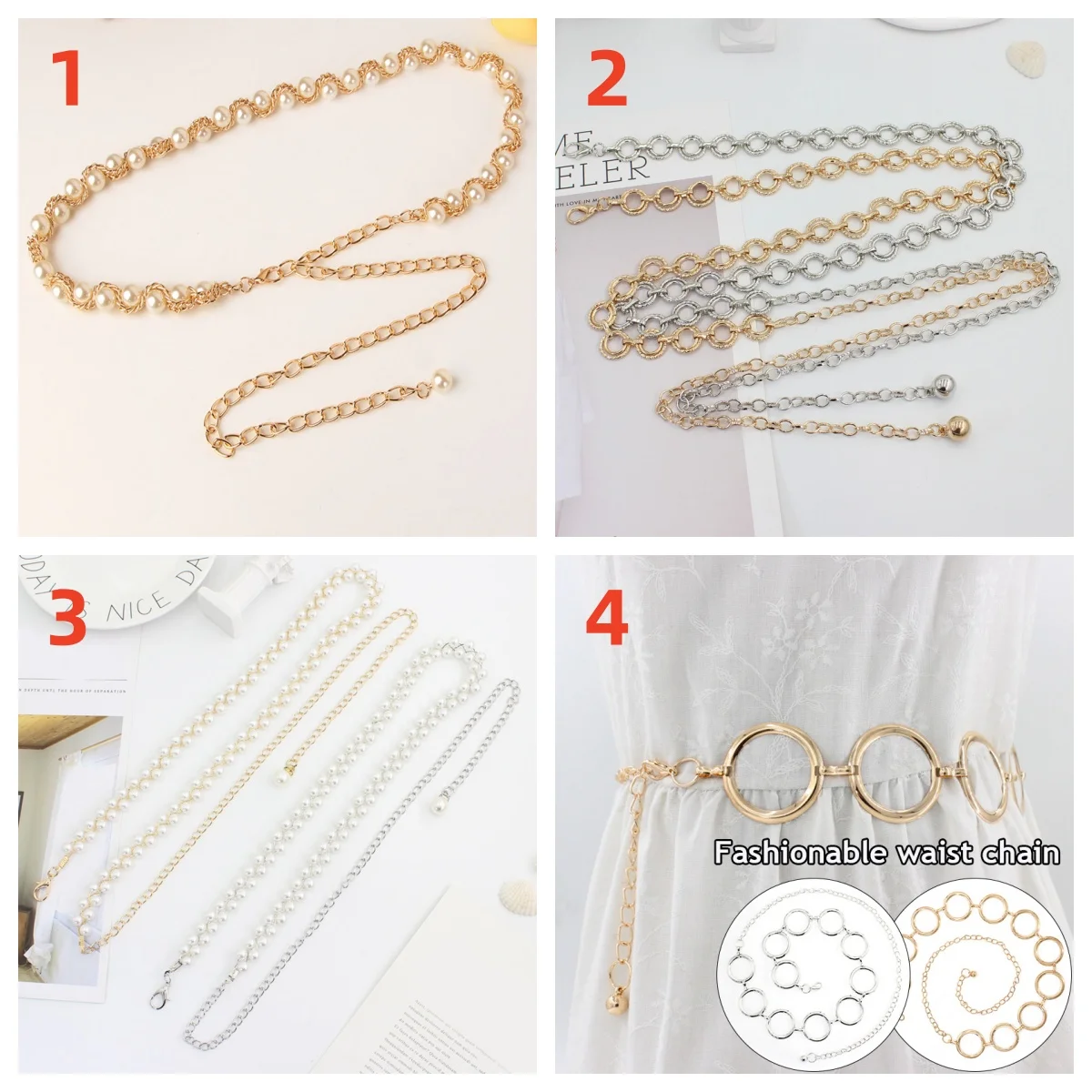 

Women Faux Pearl Waist Chain Adjustable Metal Waistbands Alloy Hook Buckle Elegent Thin Waist Belt Versatile Dress Decoration