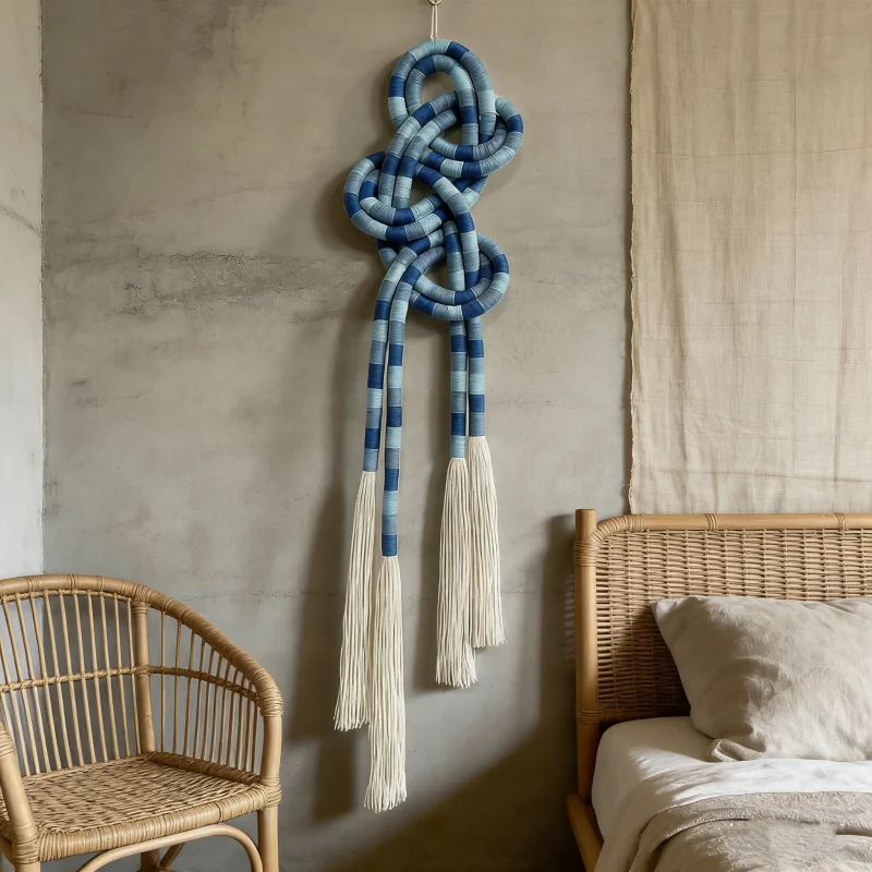 

Уникальный настенный орнамент в стиле макраме с узлом, настенное искусство, натуральная хлопковая веревка с длинной кисточкой для роскошного домашнего декора, фон