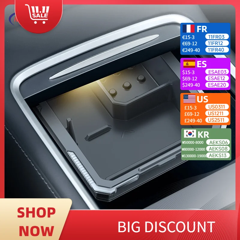 

NovaAcc For Tesla Center Console Organizer For Tesla Model Y 2021-2024 Model 3 2021-2023 Tray Armrest Hidden Drawer Storage Box