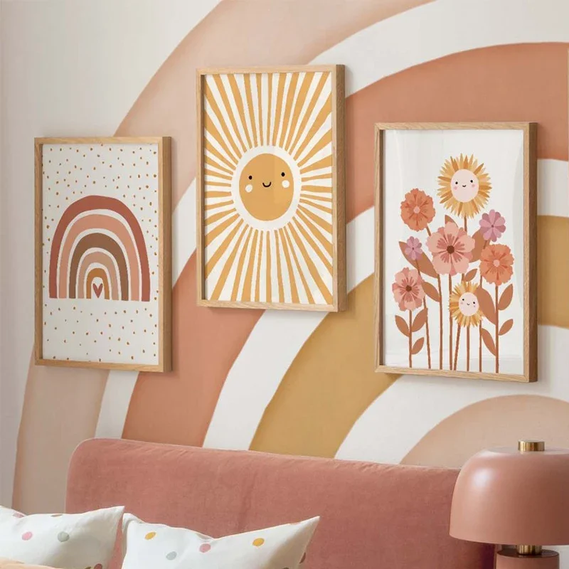 Canvas Painting Colorful Rainbow Sun Cloud Flower Poster Prints Boho Style Wall Art For Child Nursery Girl Room Decor Wall Decor