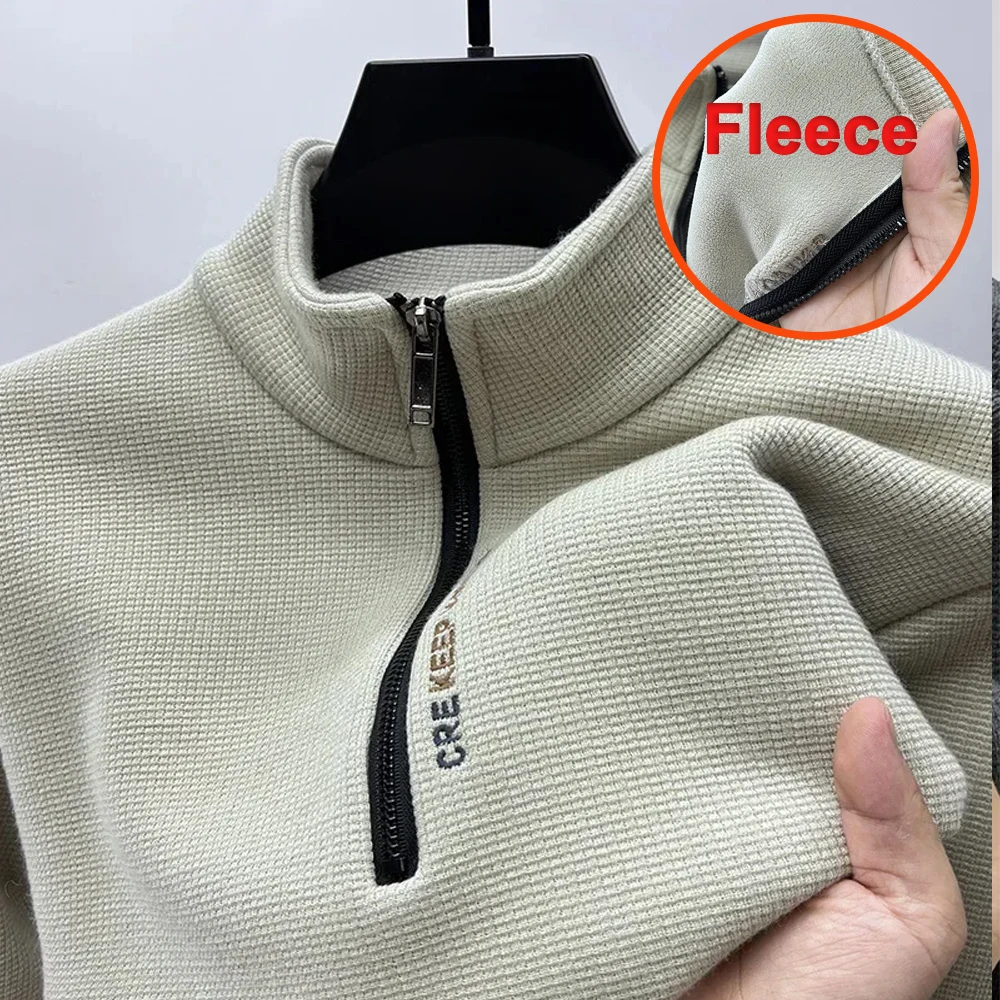 Men's Knitwear Solid Color Chunky Half Zipper Thickening Sweater Warm Sweater Fashion Luxury Men's Clothing Turtleneck Sweater