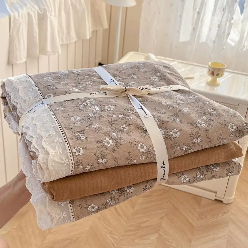 

2025 New Cloud Sensation Wood Cotton Pleated Double Layer Tulle Ruffle Bedding Four Piece Set Washed Cotton Duvet Cover Sheet