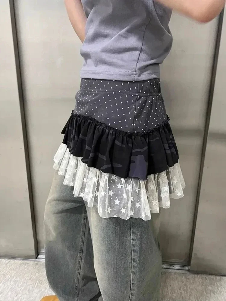 

Японские милые юбки Jupe для женщин, 2021, Faldas Mujer De, лоскутная летняя мини-юбка трапециевидной формы в горошек Saia, лоскутная кружевная мини-юбка