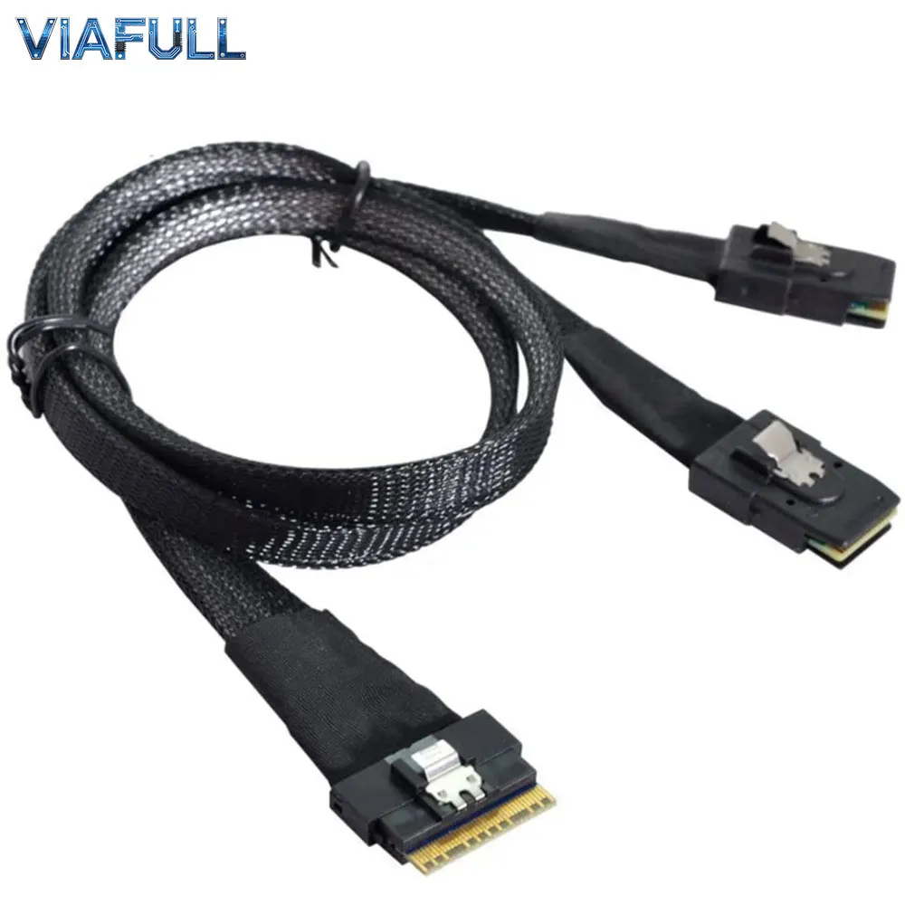 SlimSAS SFF-8654 8i to 4x Mini SAS SFF-8087 Cable, 12Gbps 100Ohm 32AWG Server Internal Breakout Wire Harness, OEM 0.5M 1M