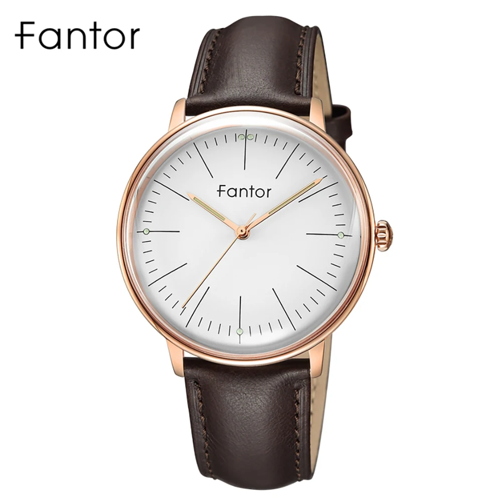 Fantor Brand Classic Minimalist Men Leather Luminous Hand Casual Business Man Quartz Watch with Box