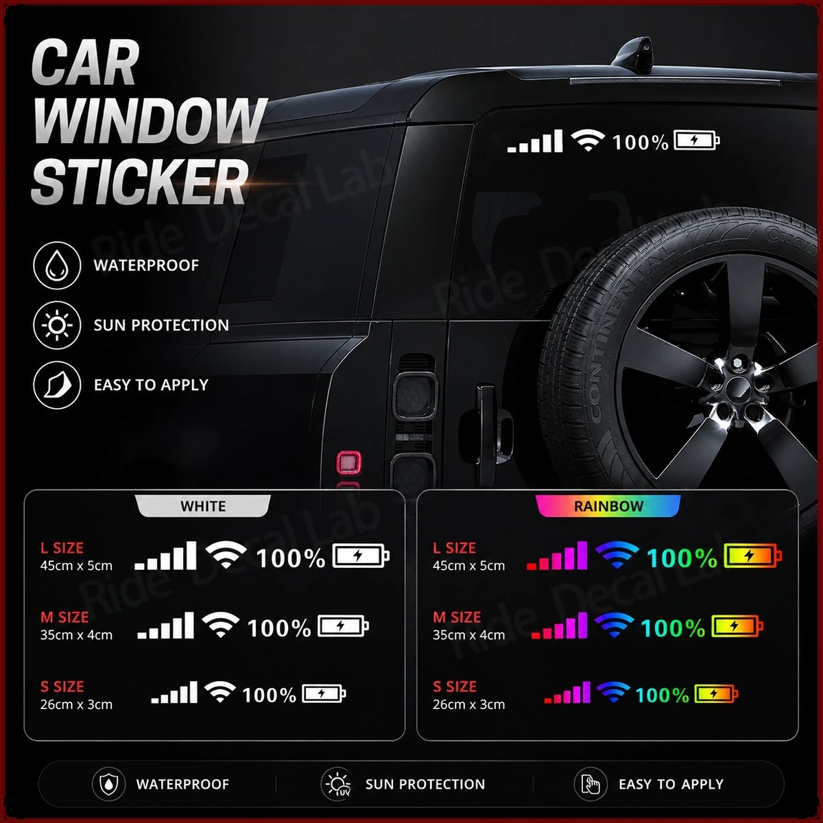 

Funny WiFi Battery Level 100% Car Window Sticker Rainbow Reflective Decal Waterproof Rear Window Car Electric Vehicle Decor