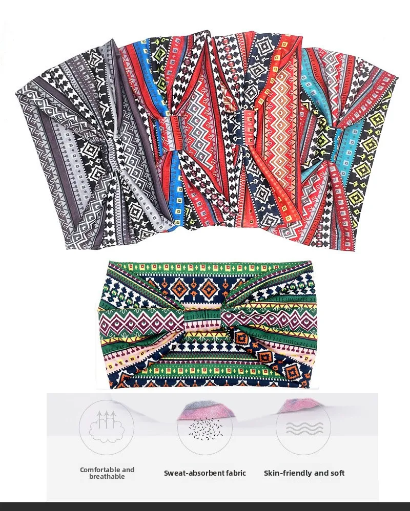 1 Stück Ethno-Stil bedrucktes multifunktionales Stirnband Urlaubsstyling, bequem, modisch, vielseitiges Haar-Accessoire für den Alltag – Detail 2