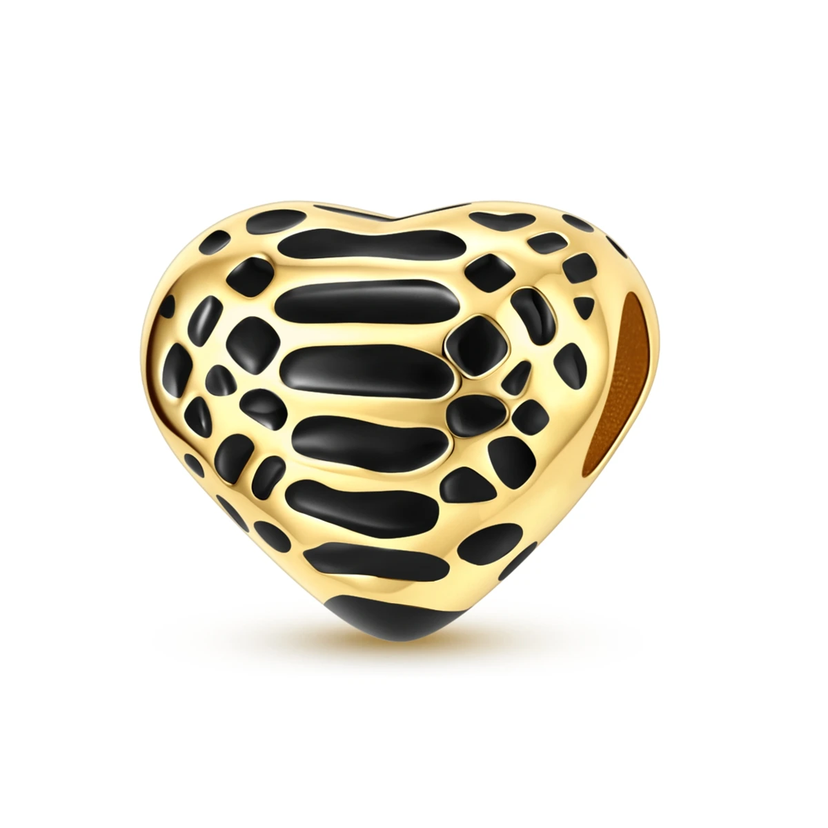 

Original 925 Sterling Silver Charm For Woman Golden Snake Patterned Heart Bead Fit Bracelet Diy Girl Jewelry