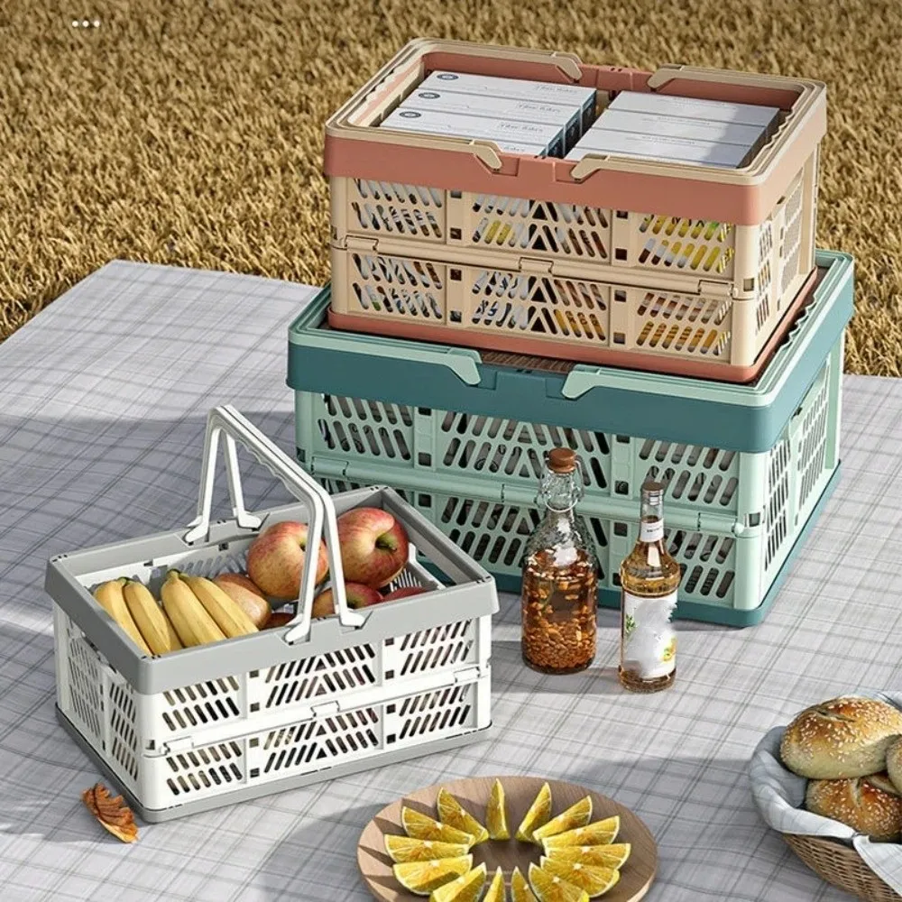 Thickened Folding Storage Basket Large Capacity Hollow Collapsible Storage Crate Stackable with Handle Plastic Storage Box