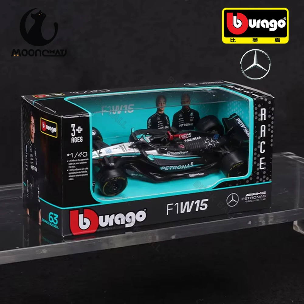 New Bburago 1:43 Mercedes- AMG Petronas W15 F1 2024 #63 George Russell #44 Lewis Hamilton Formula One With Helmet Toy Gift