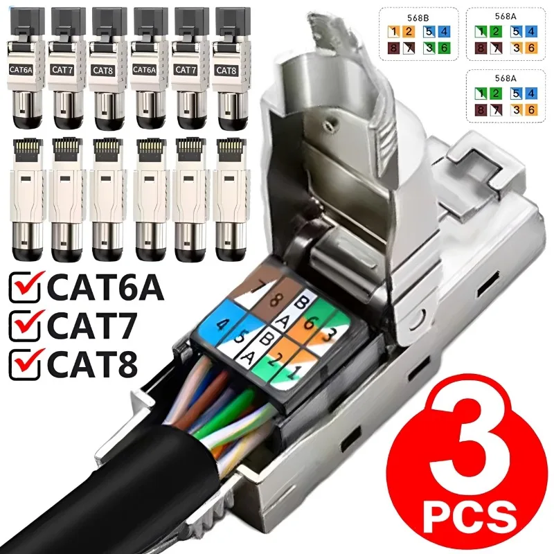 1/3PCS RJ45 Cat8 Cat7 Cat6A Connector Shielded Toolless Modular Termination Connector Plug 2000MHz 40G LAN Cable for 22AWG-24AWG
