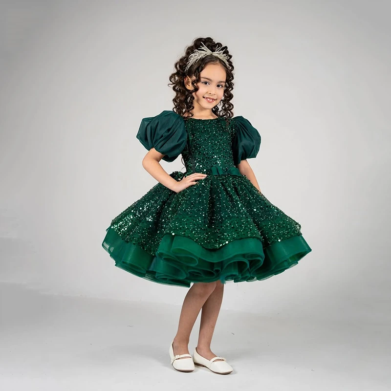 Abito da ragazza di fiore in tulle verde Eightree per matrimonio con paillettes gonfie per bambini, Natale, compleanno, abiti da prima comunione personalizzati