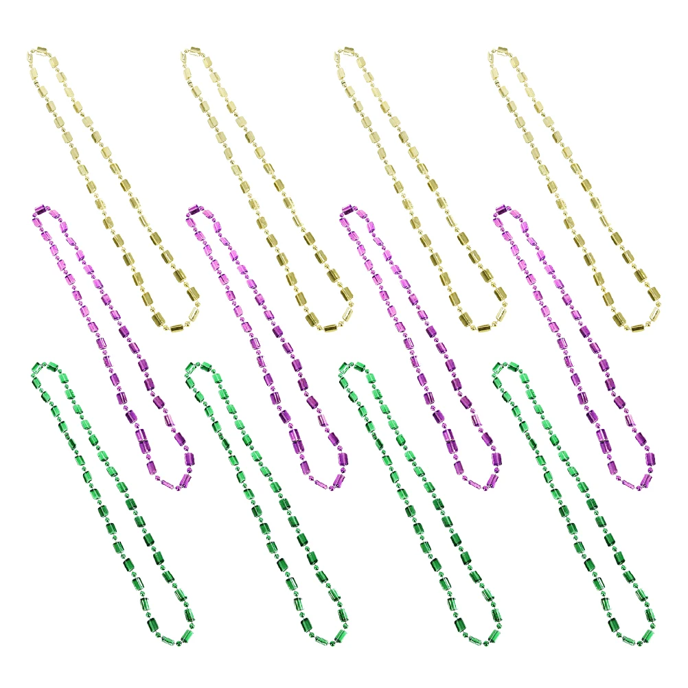 สร้อยคอลูกปัด 12 ชิ้น อุปกรณ์เสริมสำหรับงานคาร์นิวัล งานปาร์ตี้ สีเขียว สีม่วง สีทอง เครื่องประดับธีมเทศกาลเม็กซิกัน สำหรับงานอีเว้นท์และคอสตูม