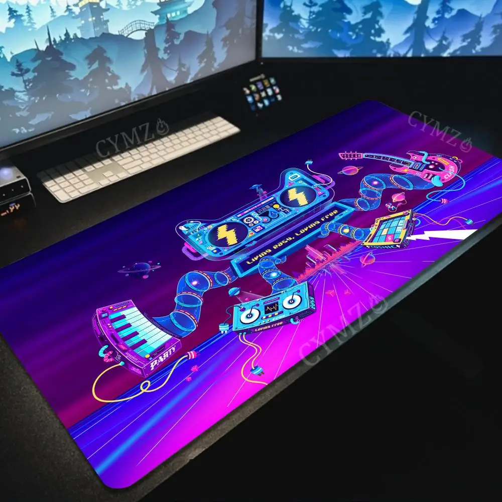 Cyber DJ turntable large Mouse Pad DJ Cat Creative Design Desk Mat Gaming pad Non-Slip Stitched Edge desk accessories mouse mat