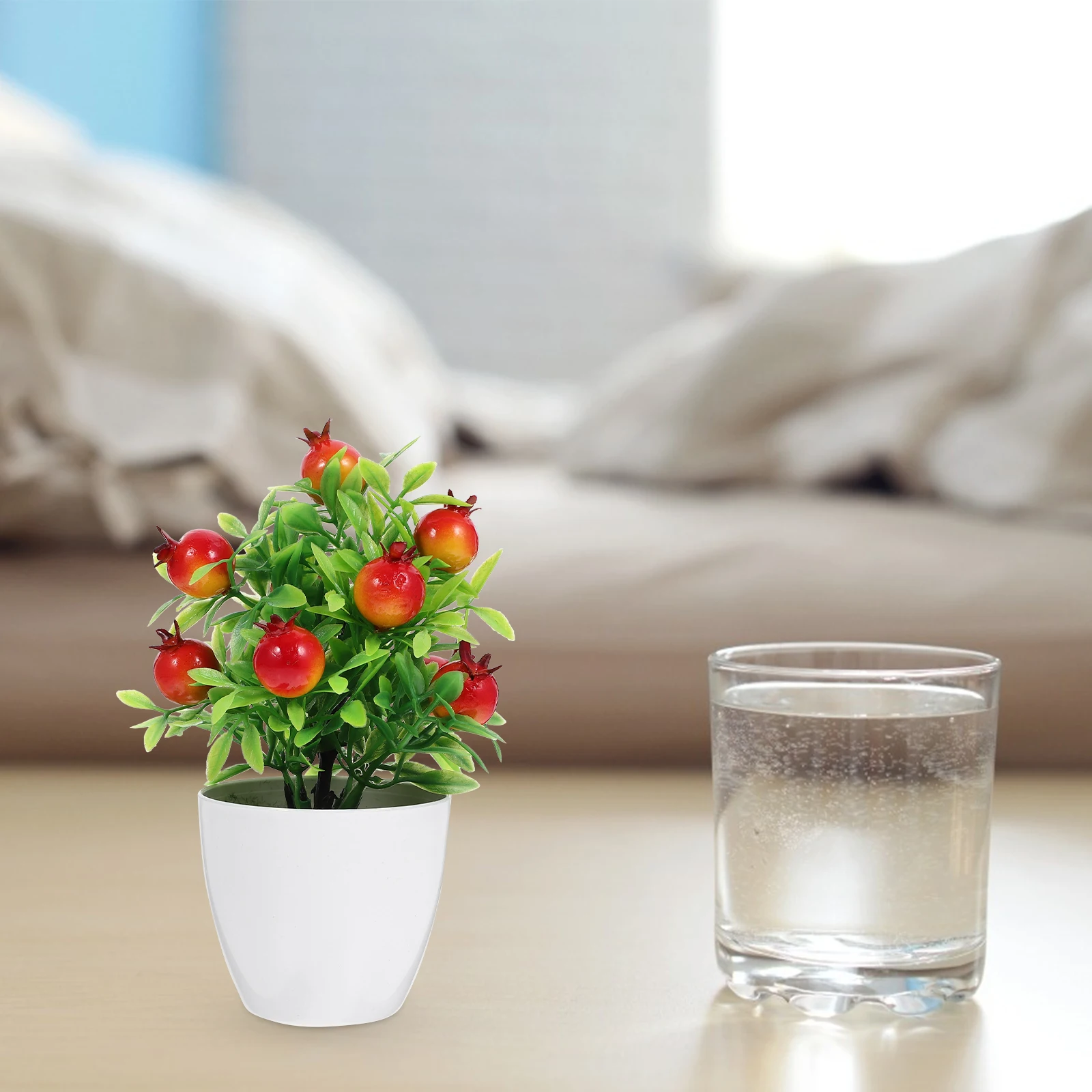 2pcs Realistic Artificial Pomegranate Fruit Tree Fake Bonsai Decor Desktop Home Kitchen Plant Simulation for PhotographyCompact