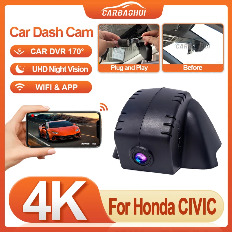 Car DVR for Honda Civic 11th Gen 2023 2022 Sedan & Hatchback & Si Sedan,HD 4K 2160P Plug and play Dash Cam Camera