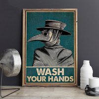 Vintage Poster Plague Doctor Wash Your Hand Sign Public Health Retro Wall Art Bathroom Canvas Painting Print Doctor Office Decor