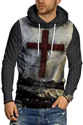 Wholesale Medieval Knight Templar Cosplay Role Play Hoodie Retro Templar Order Costume Printed Hooded Sweatshirt Adult Men