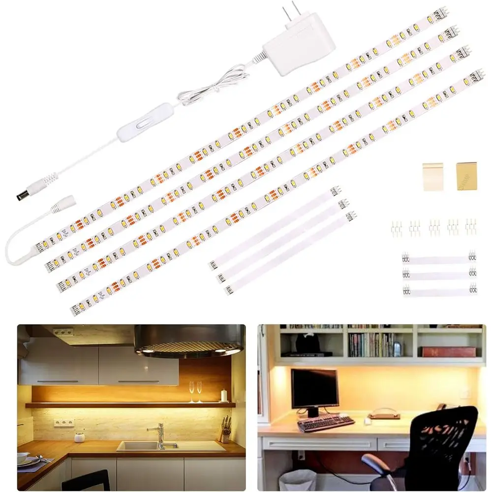 

Flexible LED Strip Lights Kit for Under Cabinet, Counter, Kitchen, Cupboard, Desk, and Shelving - 120 LEDs, 1100lm, Warm White 2