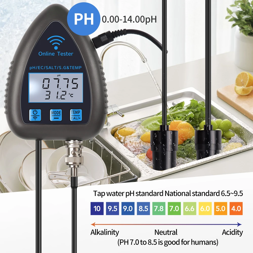 Bluetooth 5 em 1 testador de qualidade da água tds ec sal s.g.temp medidor de ph detector de água digital para aquários piscina plugue da ue