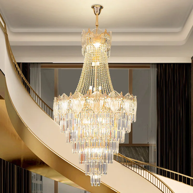 Villa duplex living room, atmospheric light luxury building, middle floor, hotel lobby chandelier