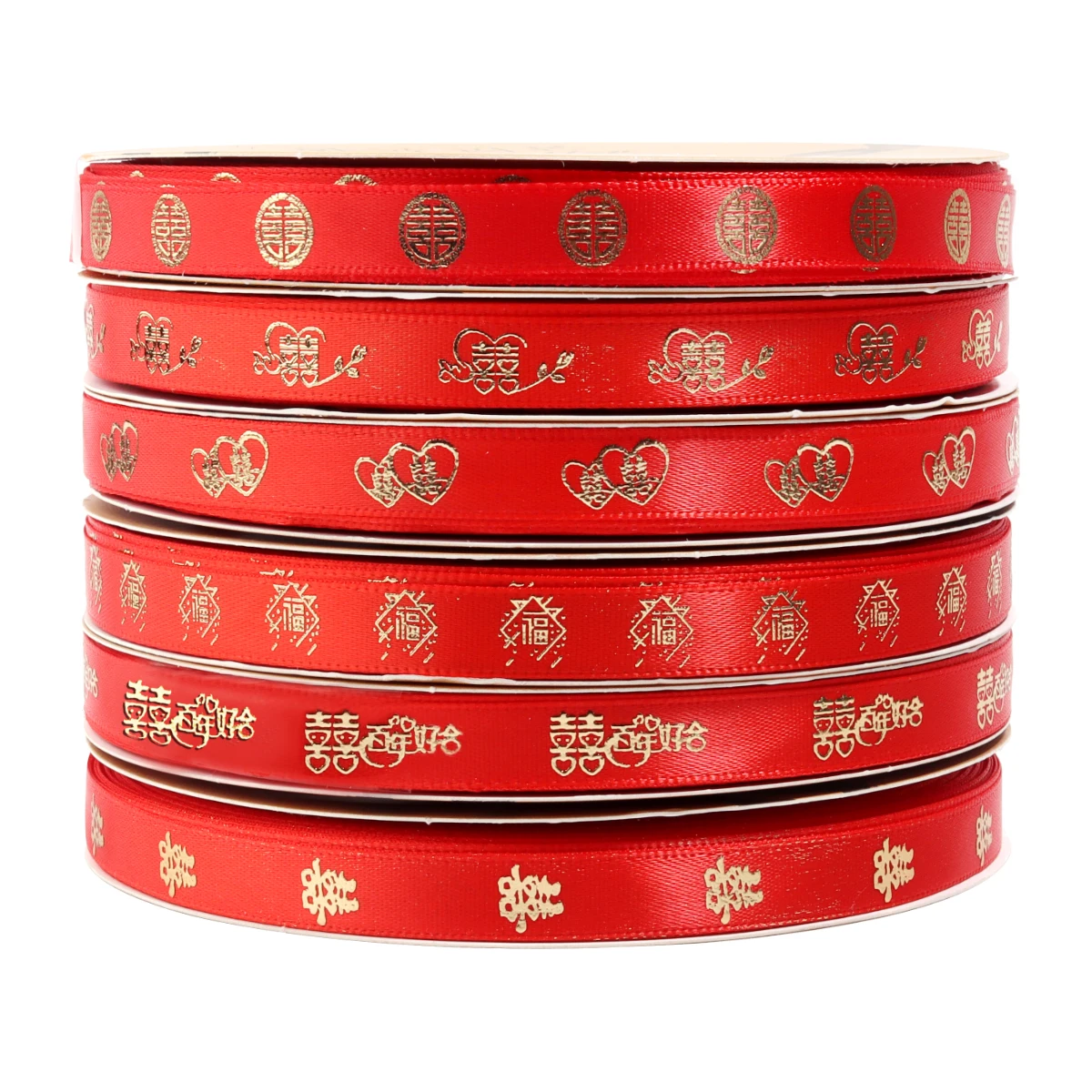 

10yards/roll Hot Stamping Red Ribbon Polyester Satin Ribbons for DIY Box Packaging Wedding Spring Festival Decoration Supplies