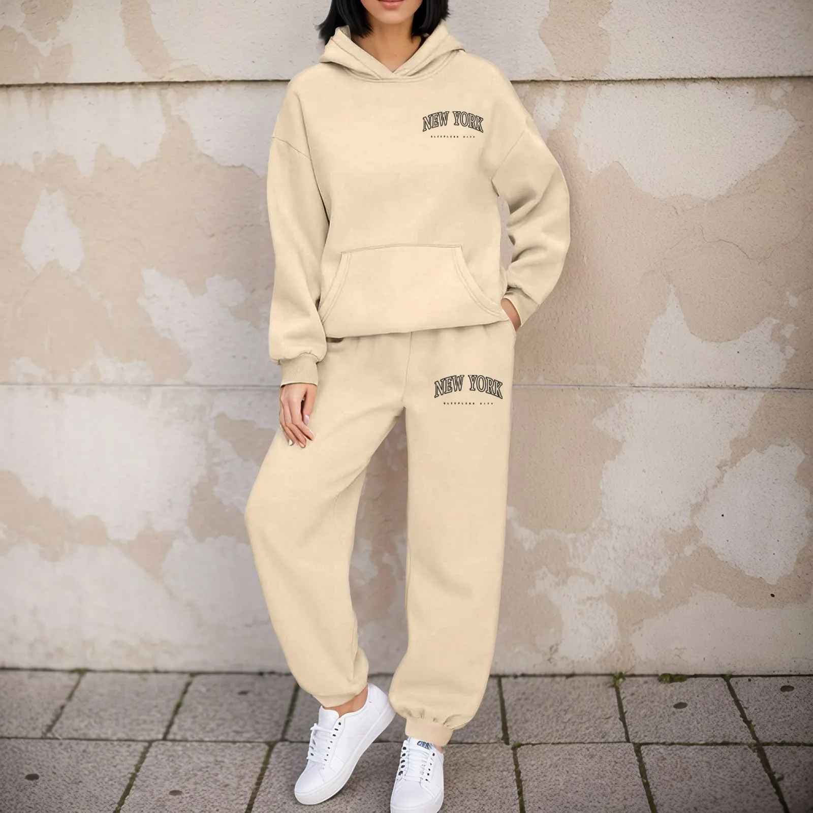 Women's Casual Hoodies 2 Piece Sets Autumn Plus Size Letter Print Tracksuit Set Sweatshirts+Sweatpants Sportswear Trousers Suit