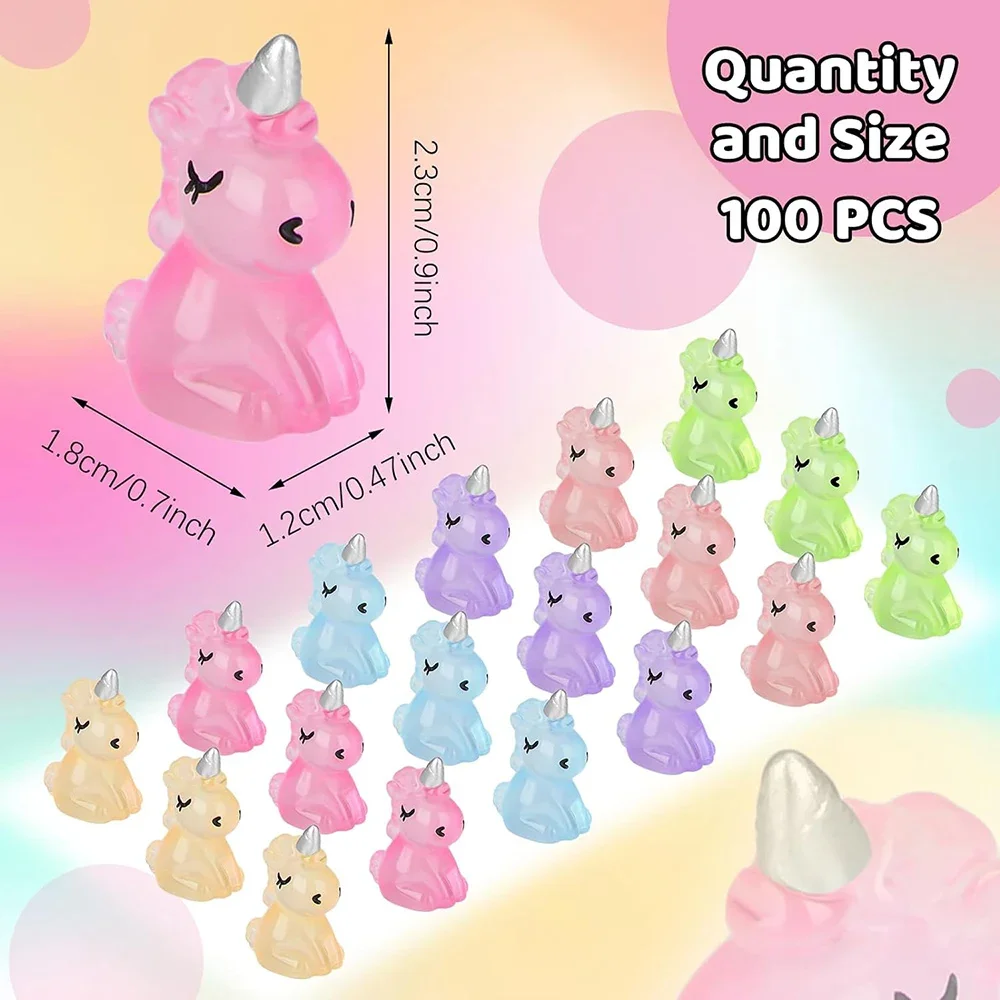 100PCS Mini Resin Unicorn Luminous Tiny Unicorn Miniature Figurines for DIY Cake Decoration Ornaments Crafts Moss Landscape