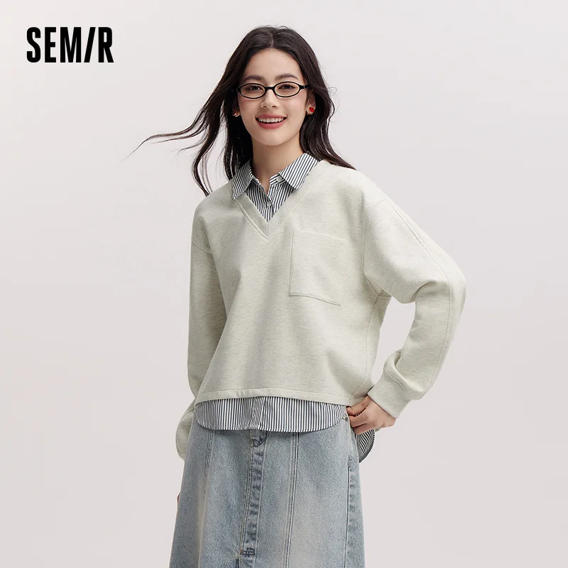 

Semir Hoodie Women Faux Two-piece Striped Spring 2025 New Spring Lapel Slit Garment