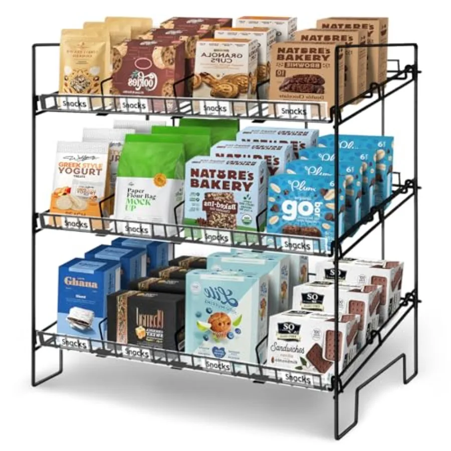 Estante de exhibición de dulces de 3 niveles, soporte de exhibición de aperitivos de Metal negro para organizar dulces, estante de chips portátil o encimera, cocina y tiendas