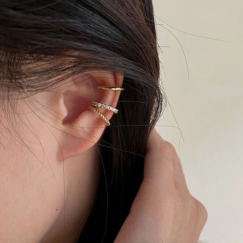 3pcs Minimalist Rhinestone Clip Earrings Set Vintage Elegant Ear Cuff Fashion Party Daily Wear Jewelry Valentine Day Mom Gifts