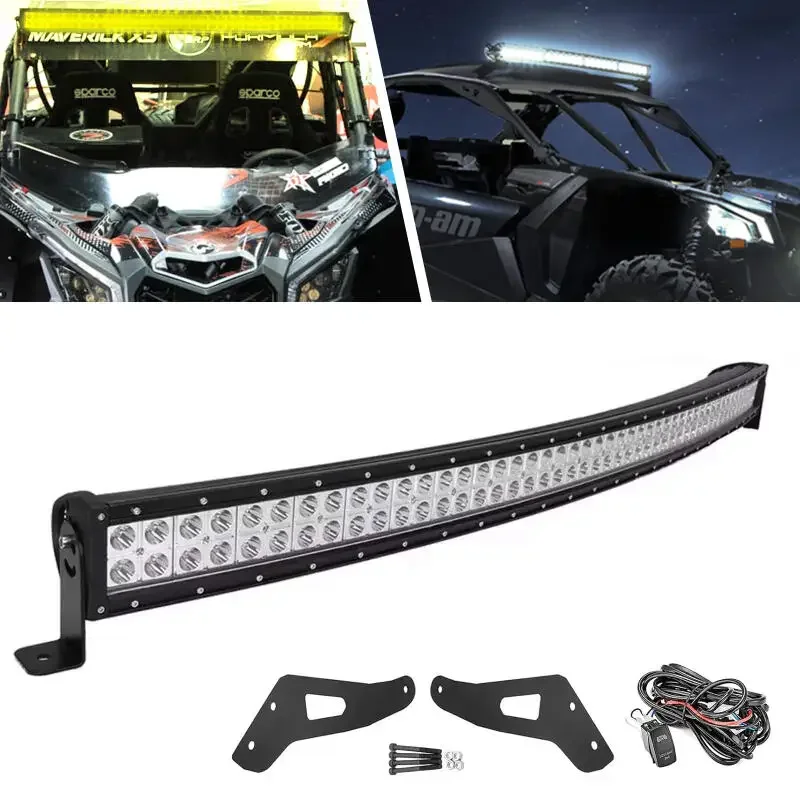 Para Can-Am Maverick X3 Max X RS DS MR Turbo 2017-2024, Barra de Luz LED Curva de 50 Pulgadas y 288W, Soportes de Montaje en el Techo Superior, Accesorios para UTV