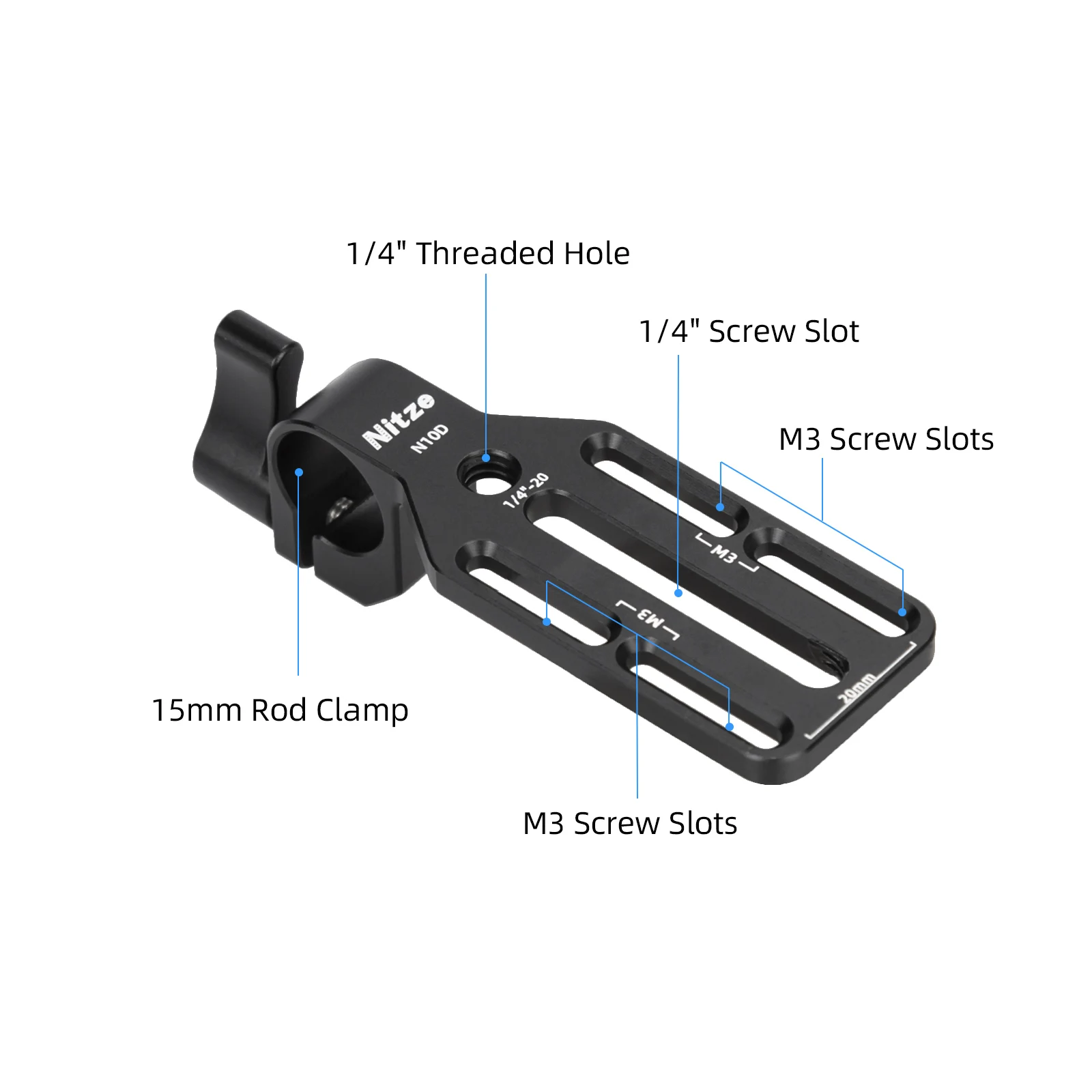 Nitze 15mm Rod Clamp Adapter with Mounting Plate for Monitor, Wireless Transmitter / Receiver and DJI Focus Pro LiDAR