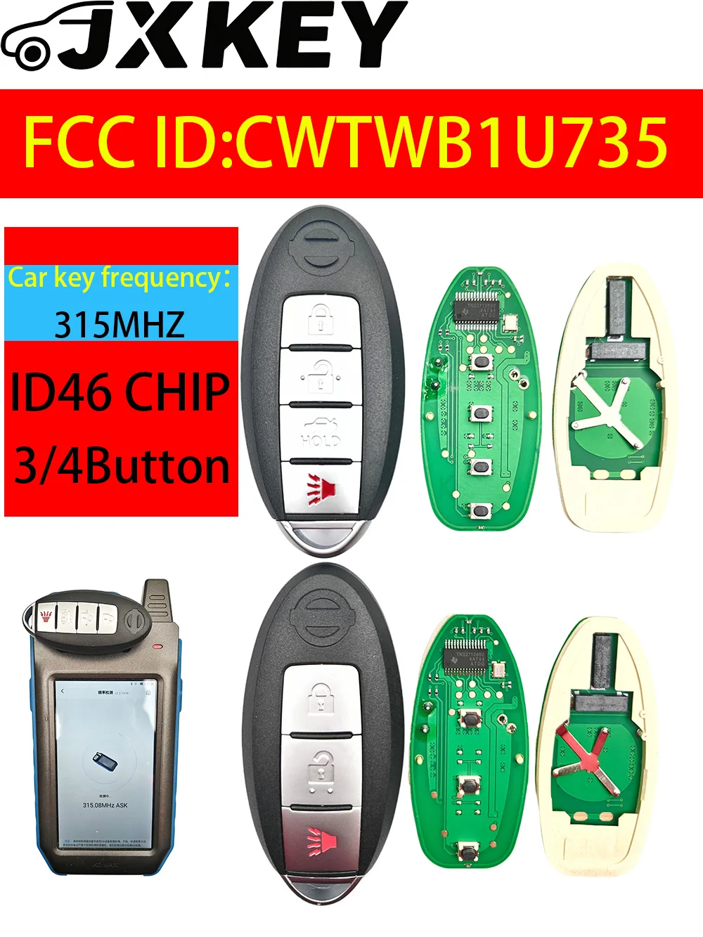 

JXKEY For Nisan Armada Tiida Qashqai Altima Maxima Sentra Teana Xtrail CWTWB1U735/CWTWB1U729 CHIP 46 315MHz Smart Car Key