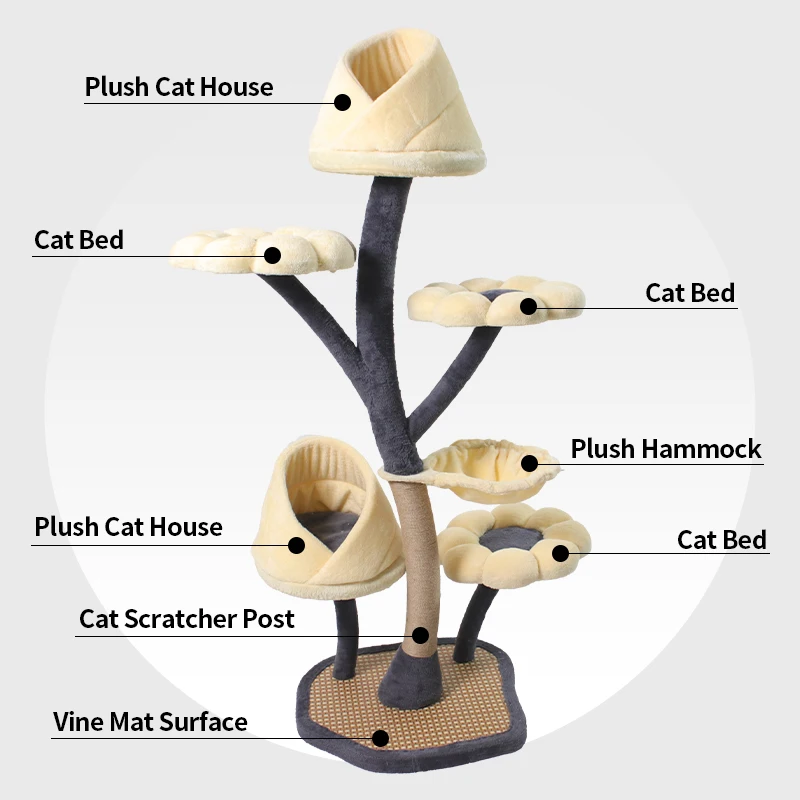 163cm 64.17 pollici Blossom Large Cat Tree Tower arrampicata animali domestici forniture tiragraffi per fiori in legno