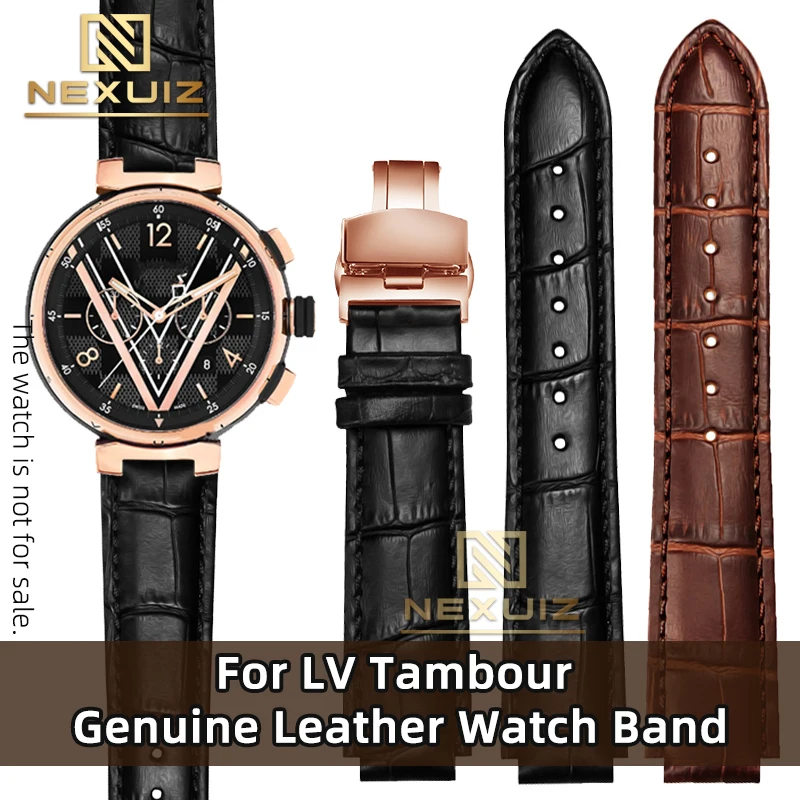 Genuine Leather Watch Strap For Men And Women For LV Raised QBB197/118 QA1740 Wrist Band Butterfly Buckle Cowhide Watch Chain