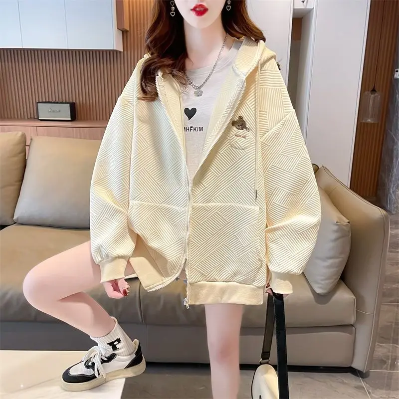 

Cartoon Little Bear Sweatshirt Women Spring 2023 New Loose Versatile Design Hooded Long Sleeve Casual Cardigan Outerwear Female