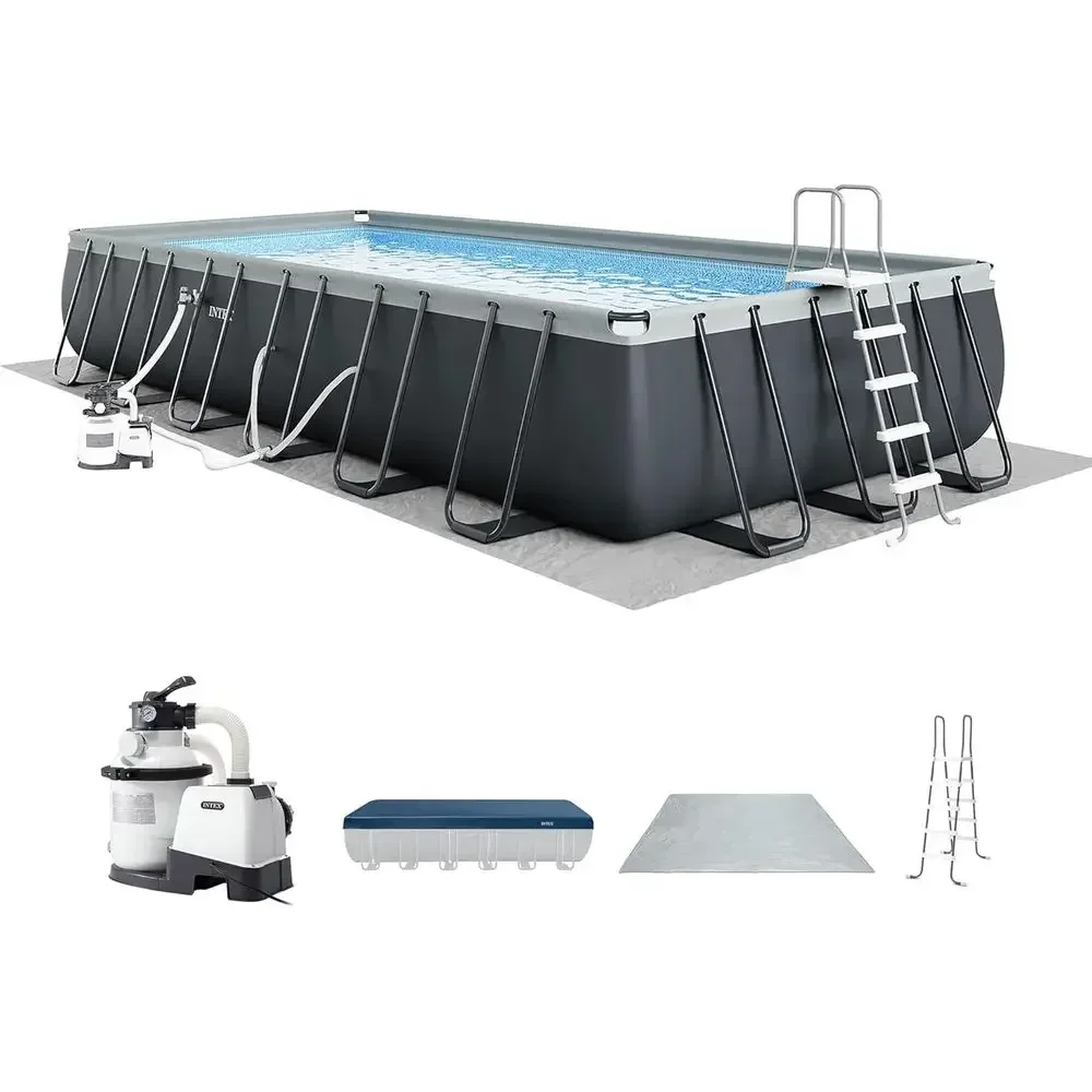 24' x 12' Above Ground Swimming Pool Set with 52 Steel Frame, Sand Filter Pump, Ladder, Cover, and Ground Cloth