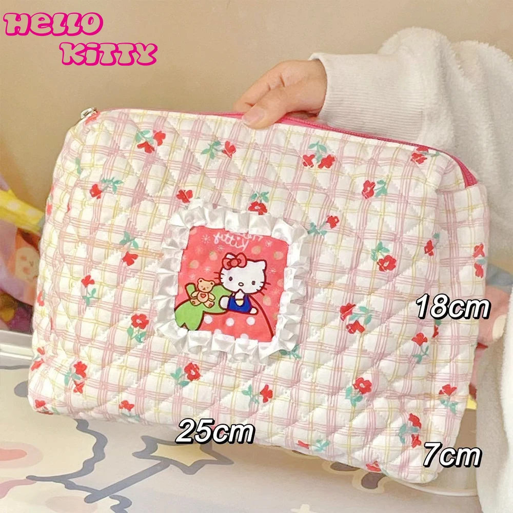 Sanrioed Hello Kitty Cosmetic Bag Kawaii Anime Kt Melody Wash Bag Storage pochette Girl Student Portable Travel High Capacity